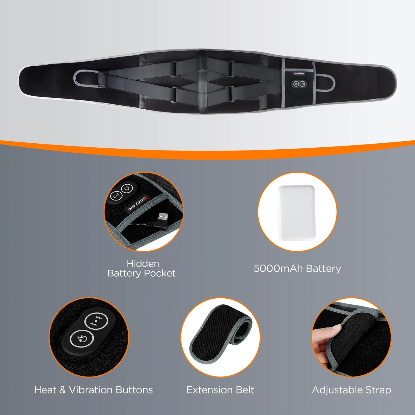 Cordless Heating Pad for Back Pain Relief,  Battery Power Waist Belt with Massage