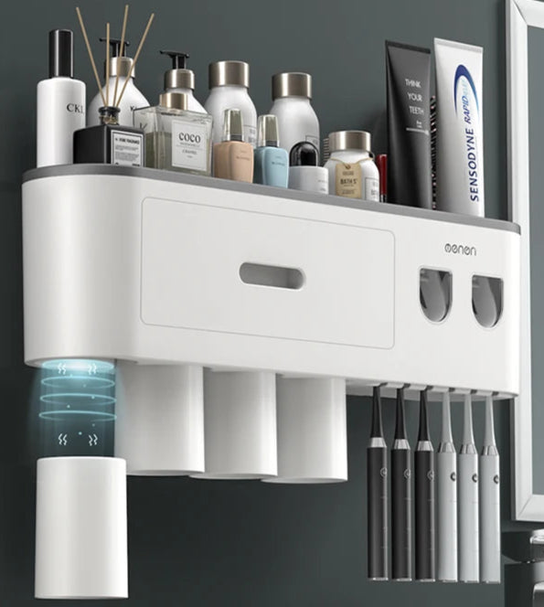 -Magnetic Adsorption Inverted Toothbrush Holder Wall -Automatic Toothpaste Squeezer Storage Rack Bathroom Accessories