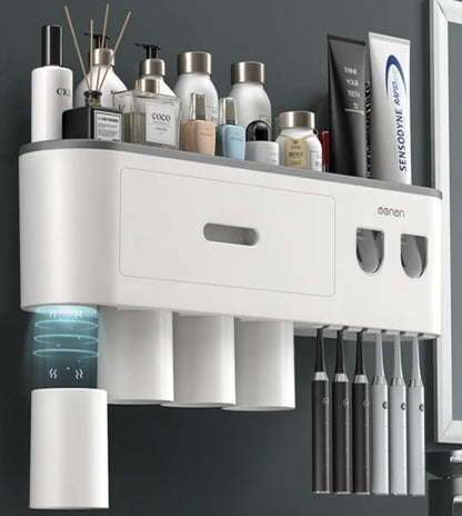 -Magnetic Adsorption Inverted Toothbrush Holder Wall -Automatic Toothpaste Squeezer Storage Rack Bathroom Accessories