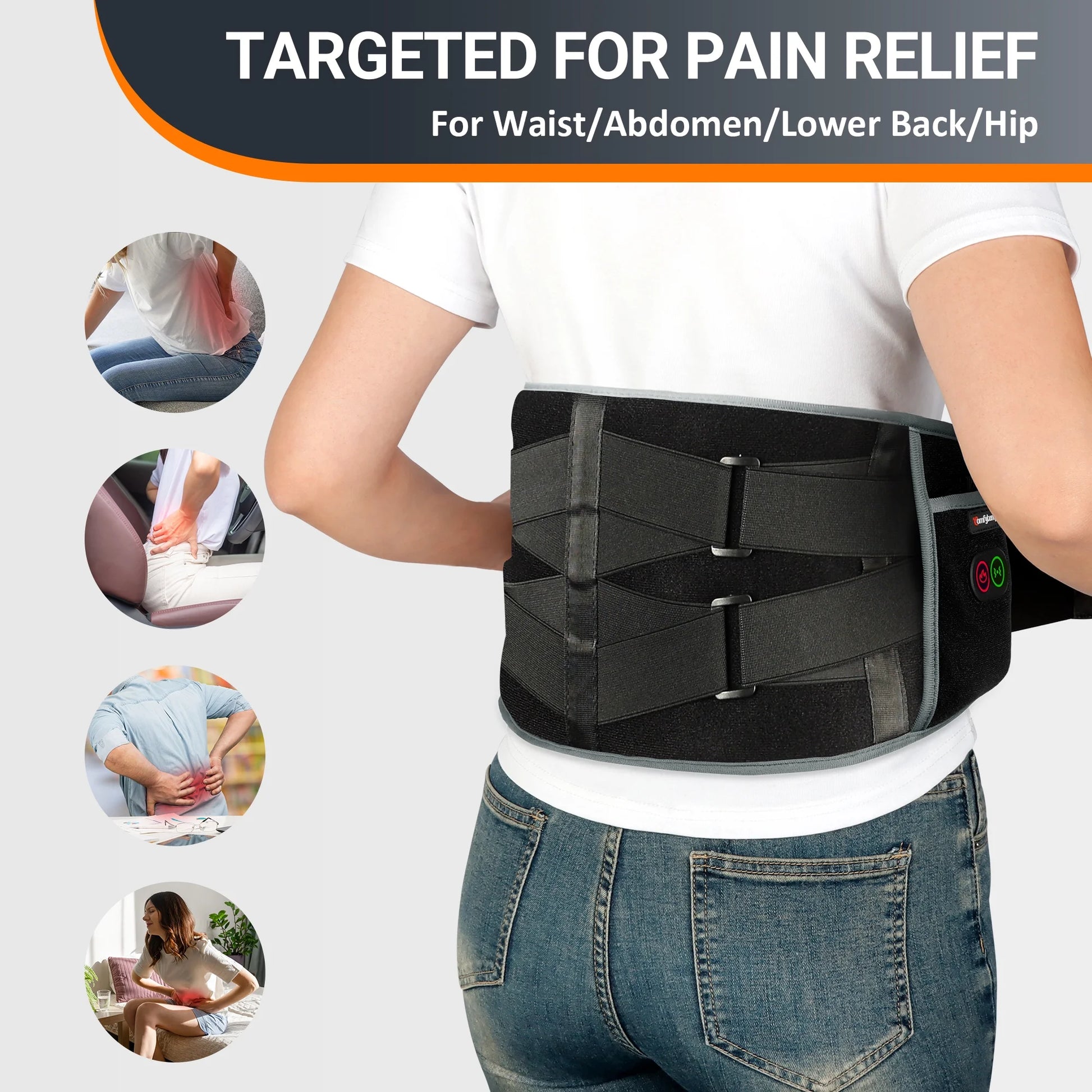 Cordless Heating Pad for Back Pain Relief,  Battery Power Waist Belt with Massage