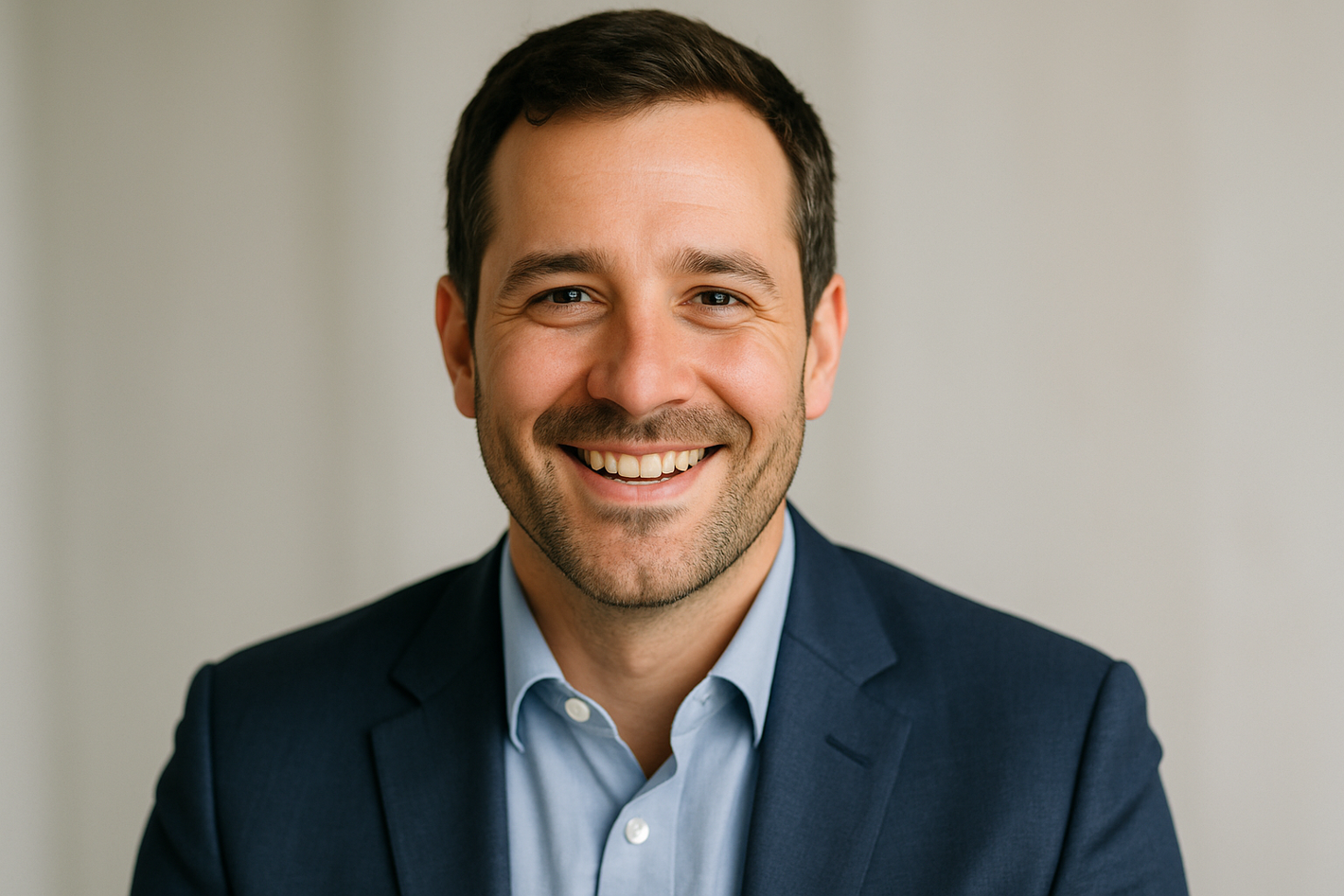 A headshot of a man smiling