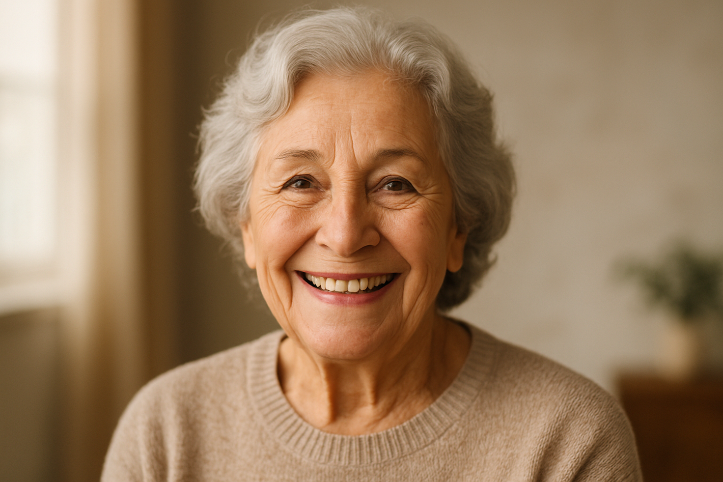 Create ań image of an older lady smiling