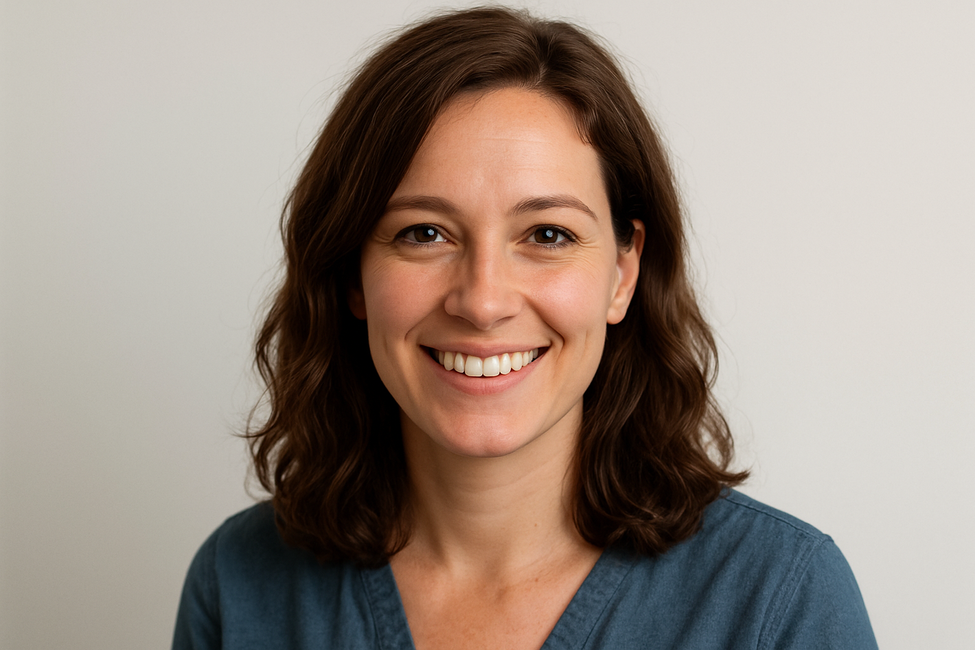 just create a picture of a girl smiling that is in her 30's, a person you haven't created before 